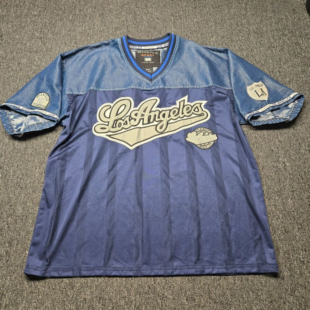 VTG LA Dodgers Jersey Shirt Mens 2XL Blue V-Neck Whistle Sport WSP 21 MLB